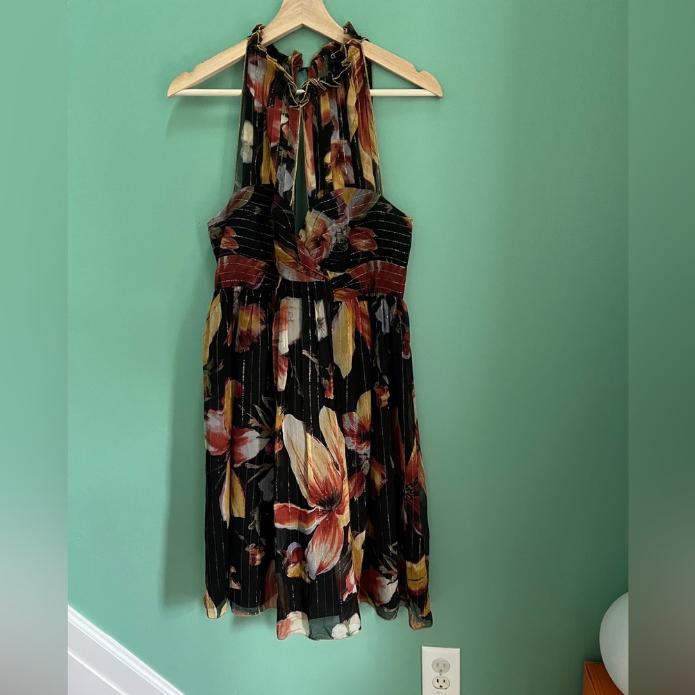Floral black with sparkle Anna Sui holiday dress size 8.